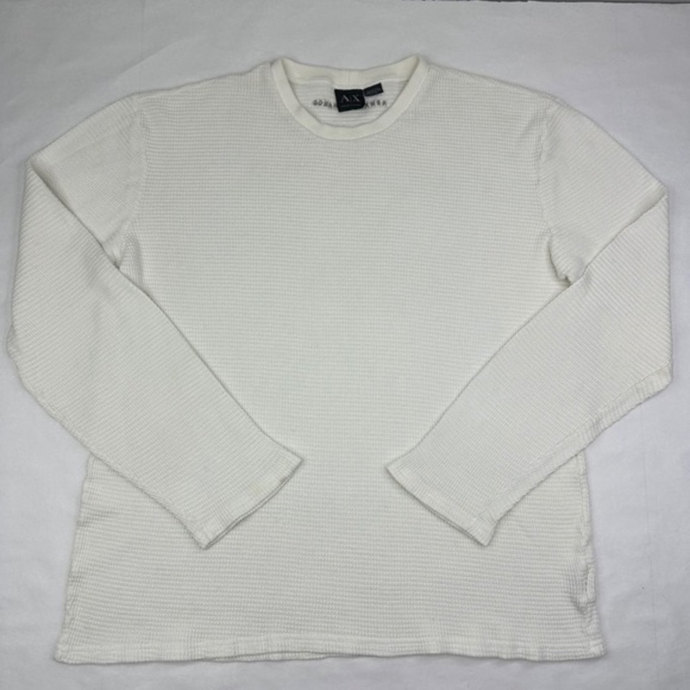 Armani Exchange Mens XXL White Waffle Knit Thermal Long Sleeve‎ Shirt Logo Back